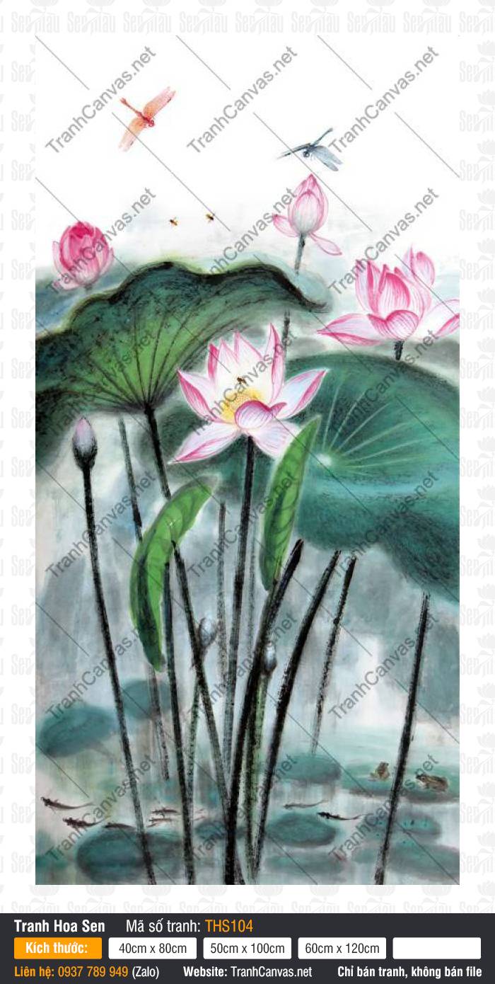 Hình Ảnh Hoa Sen Tuyệt Đẹp THS104 Hình ảnh hoa sen tuyệt đẹp tả đóa sen hồng cùng chuồn chuồn bay