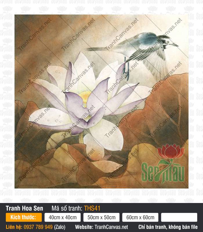 Hình Hoa Sen Màu Tím THS41 Hình Hoa Sen Màu Tím THS41 cùng cánh chim trên nền lá úa hoài cổ