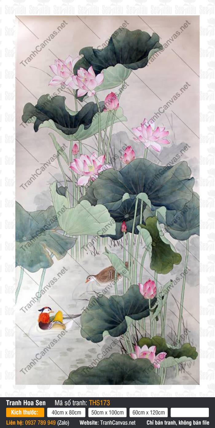 Hình Hoa Sen Nghệ Thuật THS173 Hình hoa sen nghệ thuật THS173 phác họa đầm sen công bút cùng đôi uyên ương