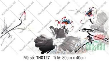 Bức Tranh Hoa Sen Đẹp THS127, Sắc Thủy Mặc Cùng Chim Bói Cá Bức Tranh Hoa Sen Đẹp THS127, Sắc Thủy Mặc Cùng Chim Bói Cá