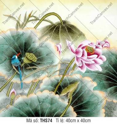 Hình Hoa Sen THS74, chú chim bói cá xanh đậu bên đầm