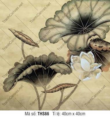 Tranh Hình Hoa Sen THS66, nét cọ công bút hoài cổ