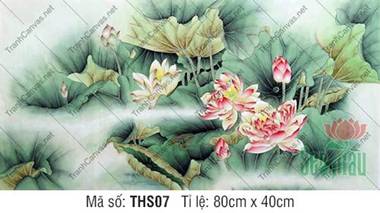 Tranh Hoa Sen Canvas THS07, vũ điệu sắc hồng trên nền lá xanh Tranh Hoa Sen Canvas THS07, vũ điệu sắc hồng trên nền lá xanh