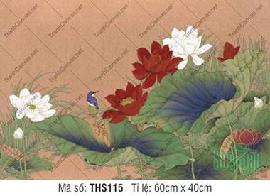 Tranh Hoa Sen Canvas THS115, Sắc Sen Đỏ Rực Cùng Chim Bói Cá Tranh Hoa Sen Canvas THS115, Sắc Sen Đỏ Rực Cùng Chim Bói Cá
