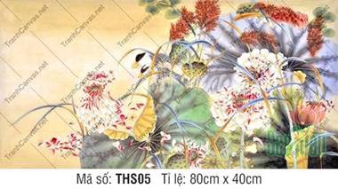 Tranh Hoa Sen Khổ Ngang THS05, vẻ đẹp thủy mặc chim muông Tranh Hoa Sen Khổ Ngang THS05, vẻ đẹp thủy mặc chim muông