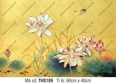 Tranh Hoa Sen THS109, Vẻ Đẹp Đóa Sen Trắng Phớt Hồng Nền Vàng Tranh Hoa Sen THS109, Vẻ Đẹp Đóa Sen Trắng Phớt Hồng Nền Vàng
