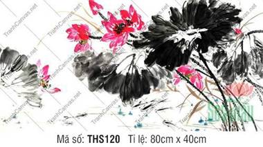Tranh Hoa Sen Thủy Mặc THS120, Mảng Mực Loang Bút Nét Sinh Động Tranh Hoa Sen Thủy Mặc THS120, Mảng Mực Loang Bút Nét Sinh Động