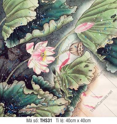 Tranh Hoa Sen Treo Phòng Thờ THS31, vũ điệu của sen và cá chép Tranh Hoa Sen Treo Phòng Thờ THS31, vũ điệu của sen và cá chép