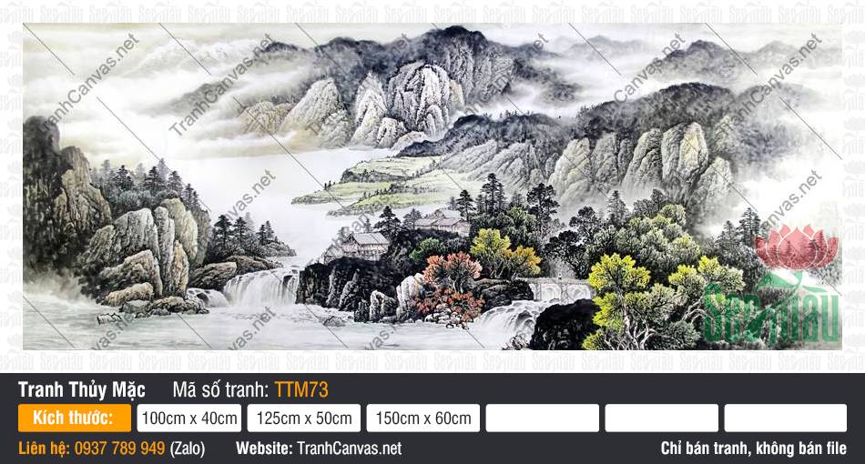 Bức Tranh Thủy Mặc TTM73 Bức Tranh Thủy Mặc TTM73 phác họa xóm nhà cổ bên cầu đá vòm