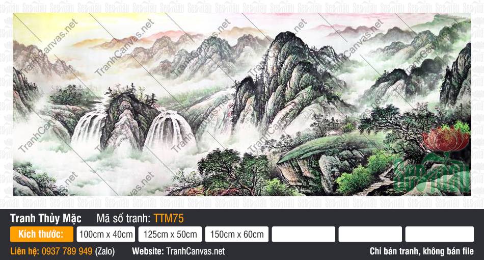 Tranh Núi Non Phong Thủy TTM75 Tranh Núi Non Phong Thủy TTM75 miêu tả dãy núi đá trùng điệp cùng đôi dòng thác trắng