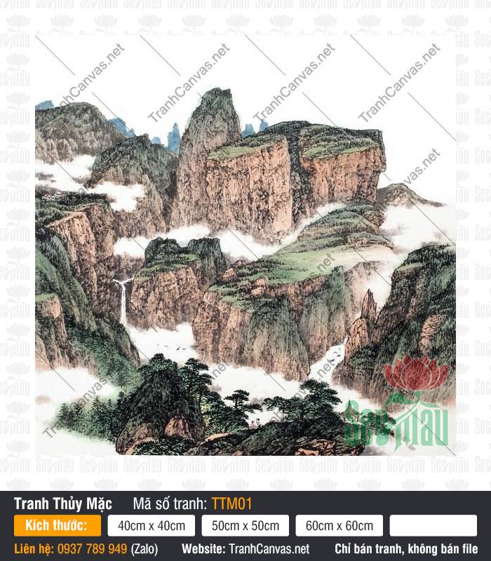 Tranh Thủy Mặc TTM01 Tranh Thủy Mặc TTM01 khắc họa núi đá mây sương dòng thác tuyệt đẹp