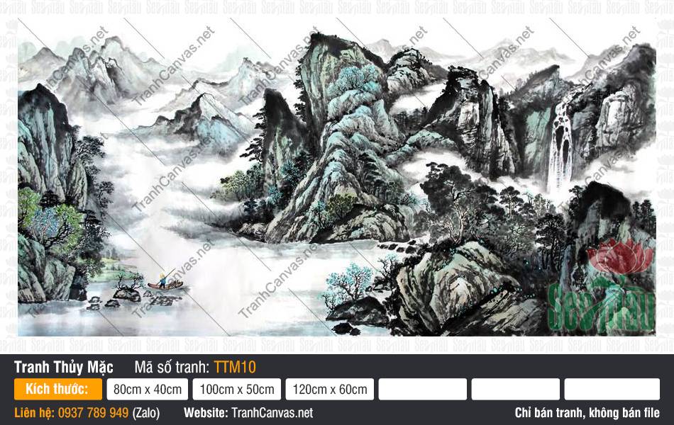 Tranh Thuỷ Mặc Treo Phòng Khách TTM10 Tranh Thuỷ Mặc Treo Phòng Khách TTM10 thể hiện núi non chót vót cùng dòng thác đổ