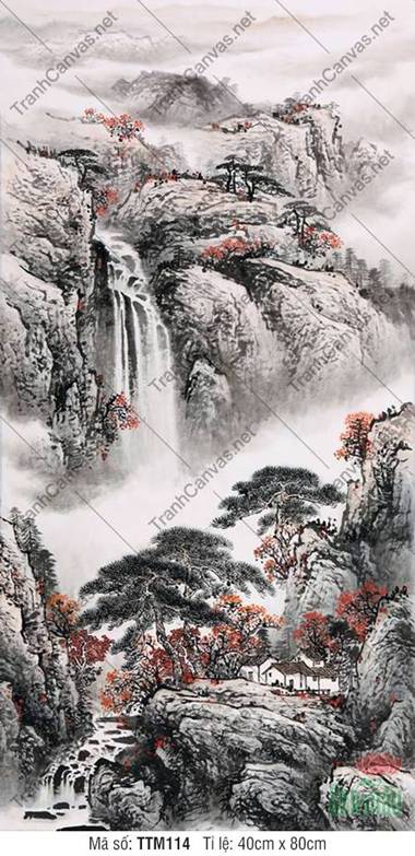 Bán Tranh Thủy Mặc TTM114, Dòng thác tuôn chảy giữa sắc thu Bán Tranh Thủy Mặc TTM114, Dòng thác tuôn chảy giữa sắc thu