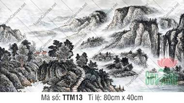 Bức Tranh Thủy Mặc TTM13, Cảnh Thác Nước Và Núi Non Trùng Điệp Bức Tranh Thủy Mặc TTM13, Cảnh Thác Nước Và Núi Non Trùng Điệp