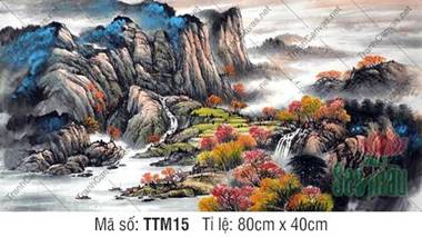 Tranh Núi Non Phong Thủy TTM15, sắc thu rực rỡ sơn thủy Tranh Núi Non Phong Thủy TTM15, sắc thu rực rỡ sơn thủy