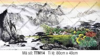 Tranh Núi Non TTM14, vẻ đẹp xóm làng dưới chân dải sơn thủy Tranh Núi Non TTM14, vẻ đẹp xóm làng dưới chân dải sơn thủy