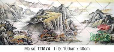 Tranh Núi Non TTM74, dải núi đá nhô phủ ánh nắng vàng ấm Tranh Núi Non TTM74, dải núi đá nhô phủ ánh nắng vàng ấm