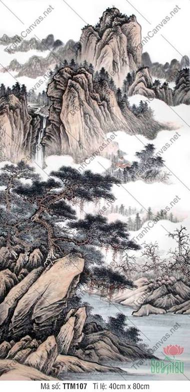 Tranh Phong Thủy Treo Phòng Khách Đẹp TTM107, Vẻ Đẹp Núi Đá Mờ Sương