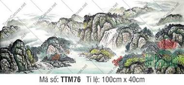 Tranh Phong Thủy Treo Phòng Khách Đẹp TTM76, Dãy Núi Và Thác Tranh Phong Thủy Treo Phòng Khách Đẹp TTM76, Dãy Núi Và Thác
