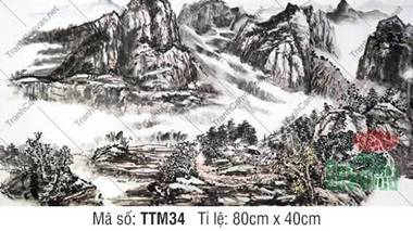 Tranh Thủy Mặc Chất Lượng Cao TTM34, cảnh sơn thủy mây mờ Tranh Thủy Mặc Chất Lượng Cao TTM34, cảnh sơn thủy mây mờ