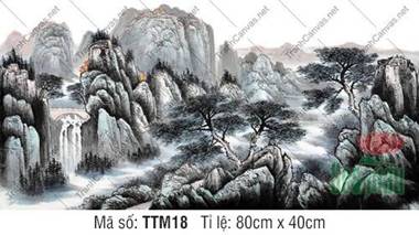 Tranh Thủy Mặc Cổ TTM18, Cảnh Cổ Tùng Vách Đá Và Cầu Vòm Tranh Thủy Mặc Cổ TTM18, Cảnh Cổ Tùng Vách Đá Và Cầu Vòm