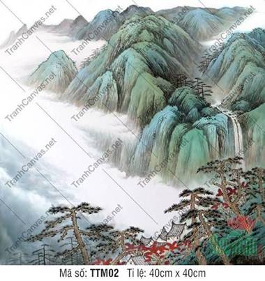 Tranh Thủy Mặc Đẹp TTM02, núi non trùng điệp cùng dòng thác đổ Tranh Thủy Mặc Đẹp TTM02, núi non trùng điệp cùng dòng thác đổ