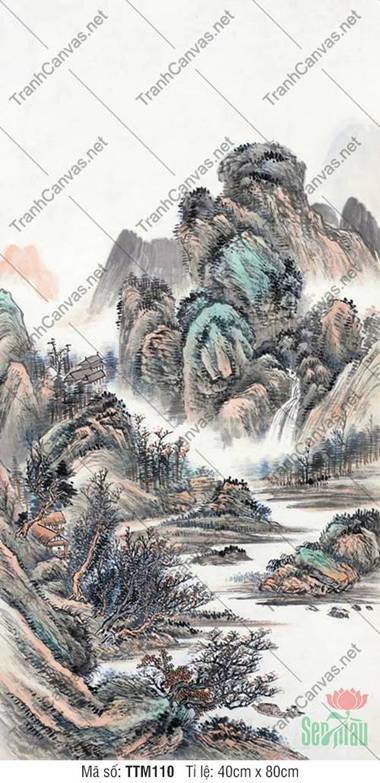 Tranh Thủy Mặc Đơn Giản TTM110, Sắc Xanh Rêu Mờ Ảo