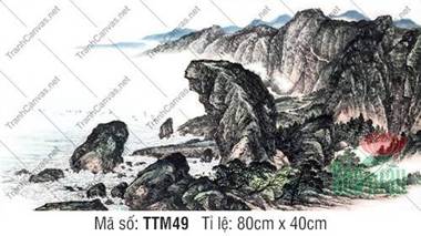 Tranh Thủy Mặc Đơn Giản TTM49, vách đá kỳ vĩ nhô bờ biển Tranh Thủy Mặc Đơn Giản TTM49, vách đá kỳ vĩ nhô bờ biển