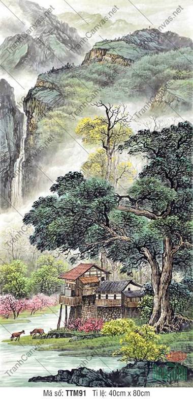 Tranh Thủy Mặc Khổ Dọc TTM91, nét cọ sơn thủy hữu tình