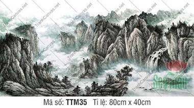Tranh Thủy Mặc Khổ Lớn TTM35, vách núi xanh ngọc kỳ vĩ Tranh Thủy Mặc Khổ Lớn TTM35, vách núi xanh ngọc kỳ vĩ