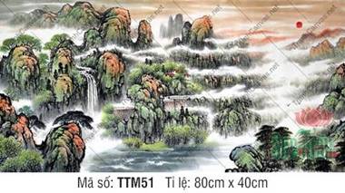 Tranh Thủy Mặc Màu TTM51, Mặt Trời Đỏ Và Núi Non Rực Rỡ Tranh Thủy Mặc Màu TTM51, Mặt Trời Đỏ Và Núi Non Rực Rỡ