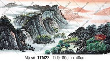 Tranh Thủy Mặc Mua Ở Đâu TTM22, rặng núi đá gân guốc hắt nắng chiều Tranh Thủy Mặc Mua Ở Đâu TTM22, rặng núi đá gân guốc hắt nắng chiều
