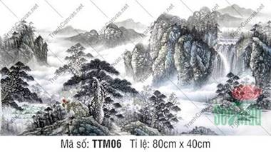 Tranh Thủy Mặc Núi TTM06, Hùng Vĩ Sơn Thủy Và Rừng Thông Tranh Thủy Mặc Núi TTM06, Hùng Vĩ Sơn Thủy Và Rừng Thông