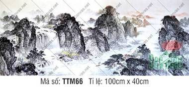 Tranh Thủy Mặc Núi TTM66, Dòng Thác Đổ Và Rặng Núi Đen Thẫm