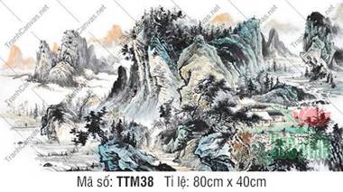 Tranh Thủy Mặc Phong Cảnh TTM38, Cảnh Rặng Tùng Và Gian Nhà Cổ Tranh Thủy Mặc Phong Cảnh TTM38, Cảnh Rặng Tùng Và Gian Nhà Cổ