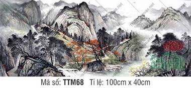 Tranh Thủy Mặc Phong Cảnh TTM68, Vẻ Đẹp Rặng Núi Và Cầu Đá Vòm Tranh Thủy Mặc Phong Cảnh TTM68, Vẻ Đẹp Rặng Núi Và Cầu Đá Vòm