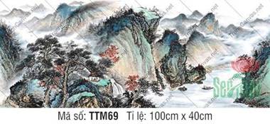 Tranh Thủy Mặc Phong Thủy TTM69, vách núi xanh ngọc bên cây tùng Tranh Thủy Mặc Phong Thủy TTM69, vách núi xanh ngọc bên cây tùng