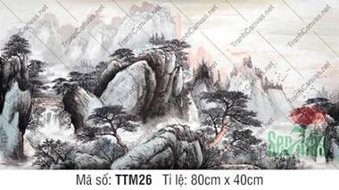 Tranh Thủy Mặc Sông Nước TTM26, Dáng Thông Cổ Thụ Và Đàn Chim Tranh Thủy Mặc Sông Nước TTM26, Dáng Thông Cổ Thụ Và Đàn Chim