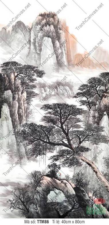 Tranh Thủy Mặc Sông Nước TTM86, Dáng Tùng Cổ Vươn Trên Triền Đá Tranh Thủy Mặc Sông Nước TTM86, Dáng Tùng Cổ Vươn Trên Triền Đá