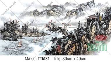 Tranh Thủy Mặc TTM31, Cảnh Núi Đá Vàng Và Thuyền Buồm Tranh Thủy Mặc TTM31, Cảnh Núi Đá Vàng Và Thuyền Buồm