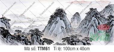 Tranh Thủy Mặc TTM61, Cảnh Rặng Núi Đá Và Xóm Làng Nép Chân Núi Tranh Thủy Mặc TTM61, Cảnh Rặng Núi Đá Và Xóm Làng Nép Chân Núi
