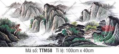 Tranh Thủy Mặc Tối Giản TTM58, Cảnh Dãy Núi Đá Và Nếp Nhà Cổ Tranh Thủy Mặc Tối Giản TTM58, Cảnh Dãy Núi Đá Và Nếp Nhà Cổ
