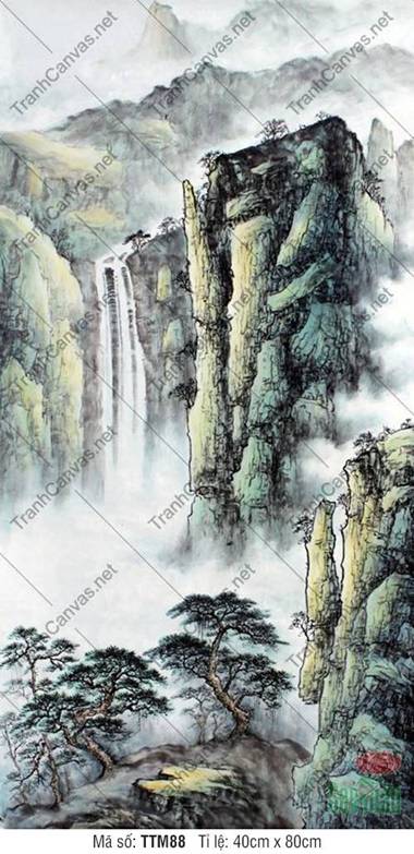 Tranh Thủy Mặc Tối Giản TTM88, Ngọn Núi Thác Nước Hùng Vĩ Tranh Thủy Mặc Tối Giản TTM88, Ngọn Núi Thác Nước Hùng Vĩ