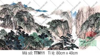 Tranh Thủy Mặc Treo Phòng Khách TTM11, Núi Đá Và Thác Nước Tranh Thủy Mặc Treo Phòng Khách TTM11, Núi Đá Và Thác Nước