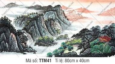 Tranh Thủy Mặc Treo Phòng Khách TTM41, Dãy Núi Và Rừng Thông Tranh Thủy Mặc Treo Phòng Khách TTM41, Dãy Núi Và Rừng Thông