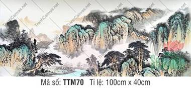 Tranh Thuỷ Mặc Treo Phòng Khách TTM70, vách núi ngọc ngút ngàn Tranh Thuỷ Mặc Treo Phòng Khách TTM70, vách núi ngọc ngút ngàn