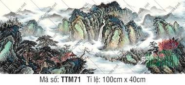 Tranh Thủy Mặc Treo Phòng Khách TTM71, Dãy Núi Xanh Bích Mờ