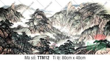 Tranh Thủy Mặc Treo Tường TTM12, Tuyệt Tác Sơn Thủy Mây Mờ Tranh Thủy Mặc Treo Tường TTM12, Tuyệt Tác Sơn Thủy Mây Mờ