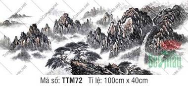 Tranh Thủy Mặc Treo Tường TTM72, Tuyệt Cảnh Núi Đá Trong Sương