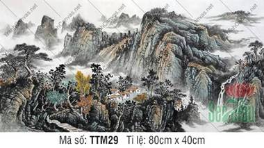 Tranh Thủy Mặc Xưa TTM29, Vẻ Đẹp Sơn Thủy Và Làng Cổ Yên Bình Tranh Thủy Mặc Xưa TTM29, Vẻ Đẹp Sơn Thủy Và Làng Cổ Yên Bình